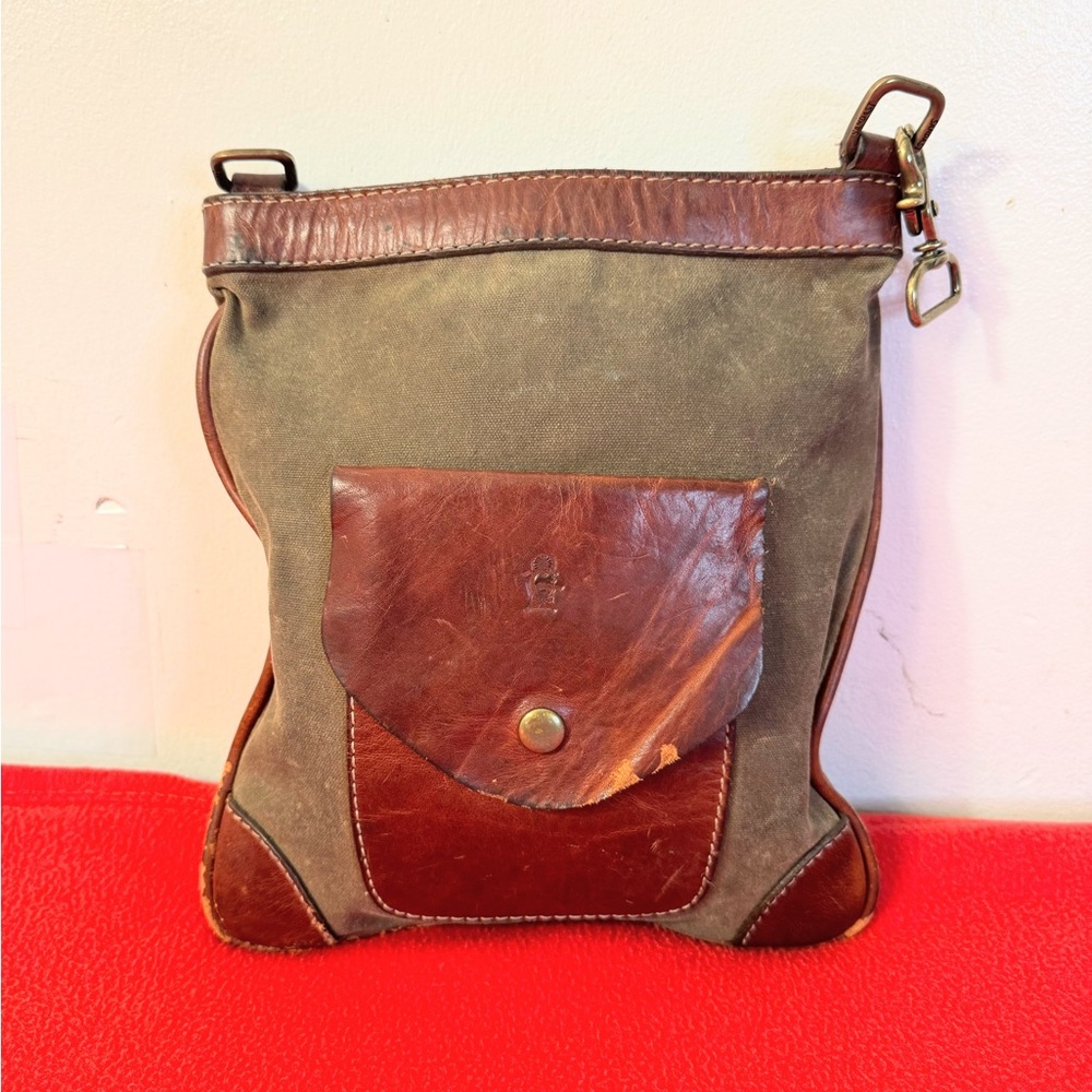 Vintage 90s Sandast Los Angeles Olive Canvas/Leather Shoulder Bag USA Made